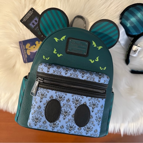 Disneyland Disney Haunted Mansion Loungefly backpack bag & matching Mouse ears - Picture 5 of 5